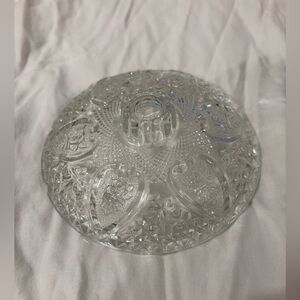 Antique Manganese Glass Candy Dish With Lid Clear Heart With Ribbons Pattern KIG